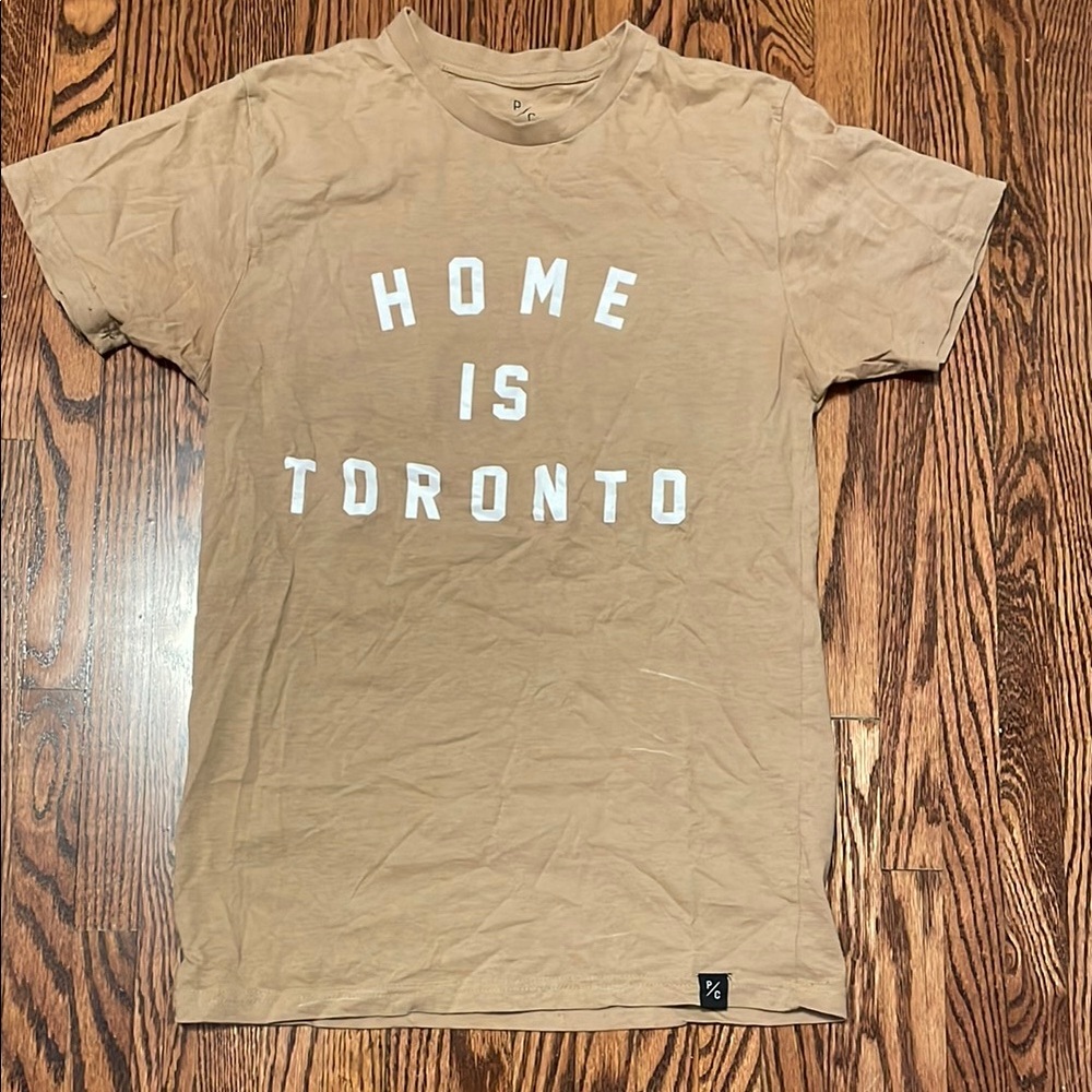 Women’s size xs Tan Graphic Tee with White Print “Home Is Toronto”100 % cotton - Picture 1 of 5